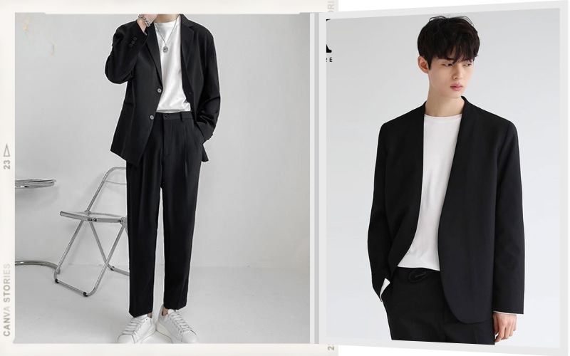 Mix áo blazer, áo thun và quần âu lịch sự