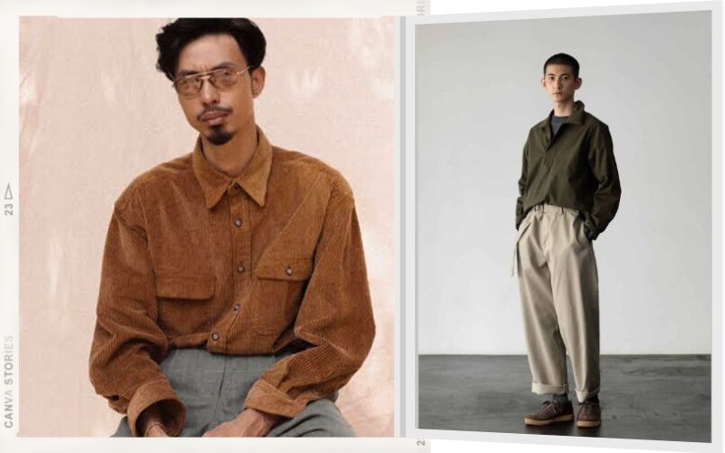 Áo sơ mi nhung oversize kết hợp quần jean