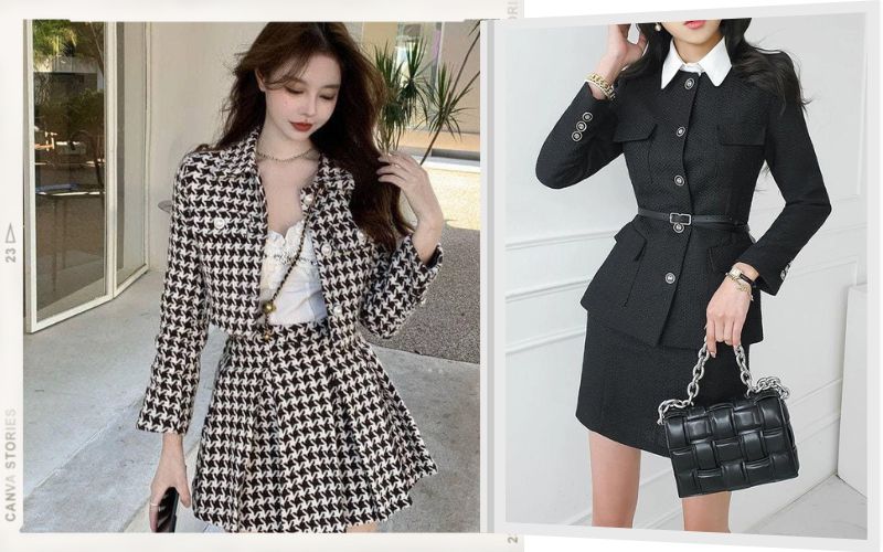 Set váy vải tweed