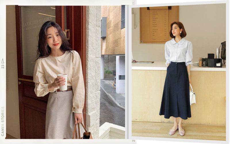 Kết hợp chân váy với áo blouse