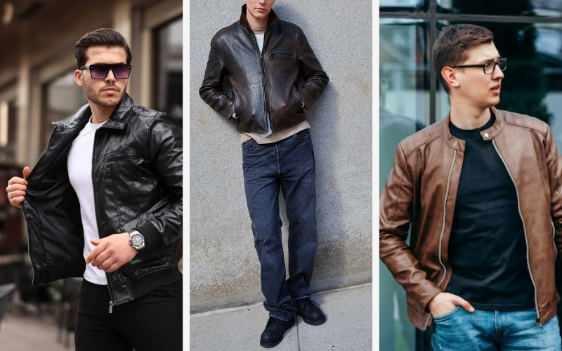 Phối đồ đi dự tiệc bằng áo khoác da với áo thun