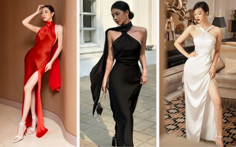 Outfit đi dự tiệc đẹp là đầm cổ yếm
